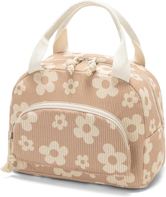 Lunch Bag Women Lunch Box for Women Adult Cute Insulated Lunch Bag Small Cooler Lunch Tote Bags for Work Picnic School (Brown-Flower)
