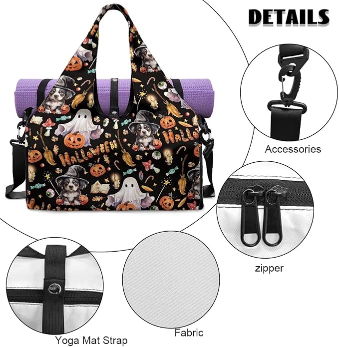 Halloween Ghost Pumkin Gym Bag for Women with Shoe Compartment and Yoga Mat Holder Lightweight Duffel Bag for Sports Overnight Weekender Travel Carry On Bags Spooky Halloween Decor