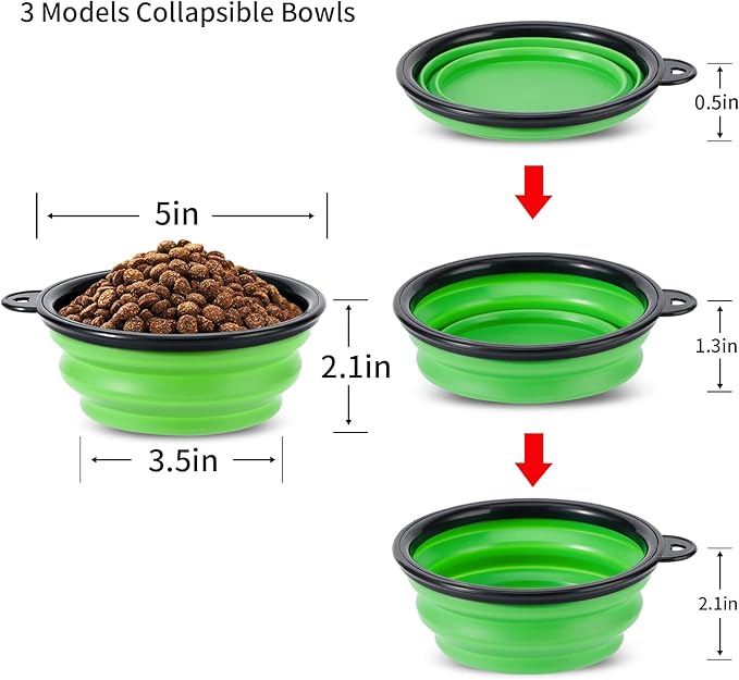 Collapsible Dog Bowls, 2 Pack Travel Dog Bowls, Portable Pet Feeding Water Dish for Pet Walking Parking Traveling with 2 Carabiners (Small, Blue+Green)