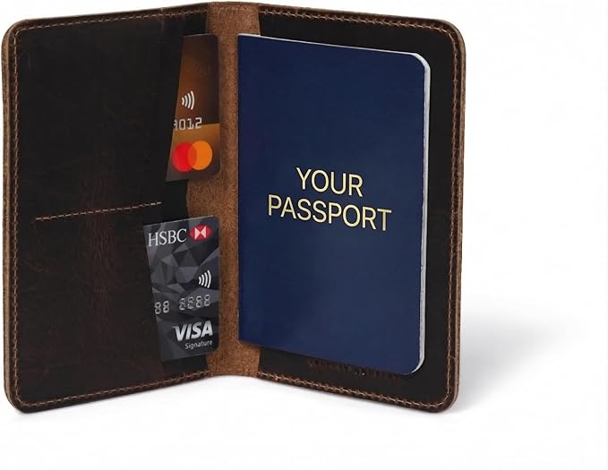 Rustique Leather Passport Holder Collection - Handmade Travel Wallet & Organizer - Full Grain Crazy Horse Leather Covers for Men & Women (Multiple Styles) (Standard Passport Cover - Smoky Bourbon)