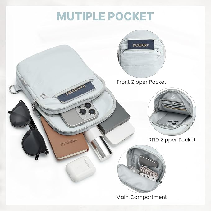 G4Free Small Sling Bag for Women Travel Anti Theft Crossbody Bags with RFID Blocking Card Slots, Light Blue Gray