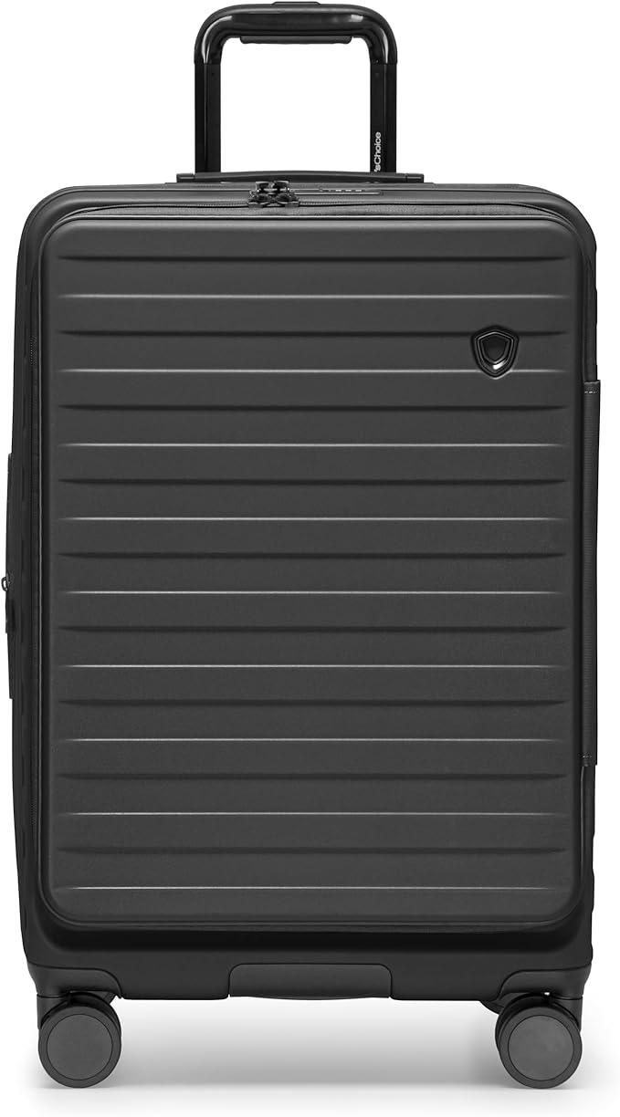 Traveler's Choice Novia Top Opening Expandable Polycarbonate Luggage with Spinner Wheels, Black, 25-Inch Medium
