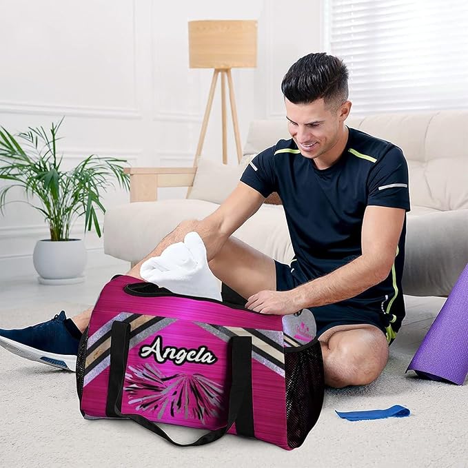 Cheer Fuchsia Pink Cheering Black Waterproof Duffel Bag Gym Dance Sport Perform Training Travel Bag for Teens Adults Women Men Luggage Bag
