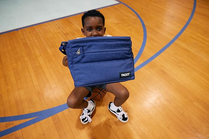 PackIt Freezable Essential Lunch Cooler, True Blue, Built with EcoFreeze Technology, Fully Freezable, Collapsible, Reusable, With Adjustable Crossbody Strap, Top Clip Handle, Designed for Fresh Office