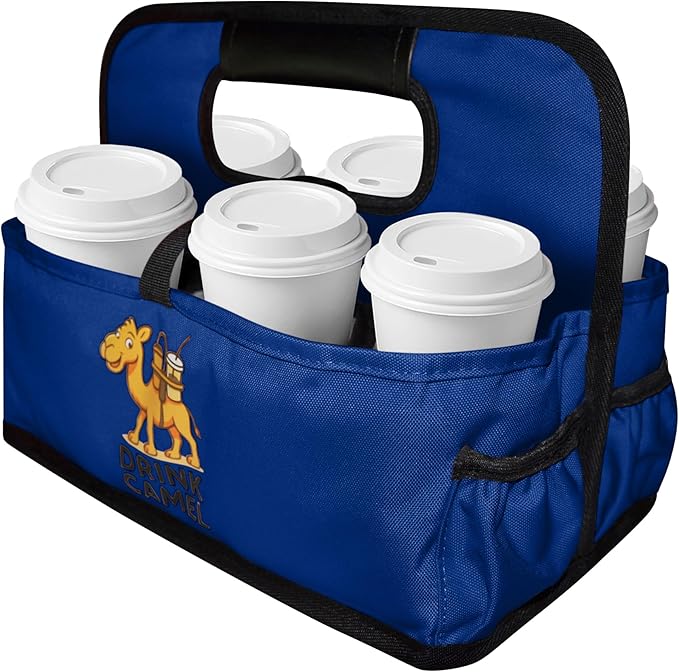 Reusable Drink Carrier with Handle, Foldable 6 Cup Drink Holder Carrier for Delivery, Coffee Cup Carrier, Portable Cup Holder Bag for Drinks, to Go Beverage Drink Organizer (Navy Blue)
