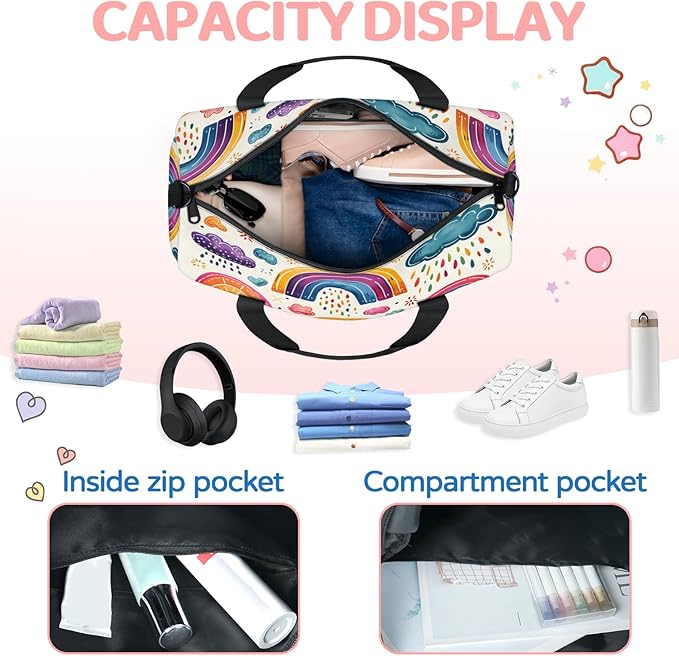 Rainbow Travel Duffle Bag for Women Men, Overnight Weekender Bag, Carry on Tote for Sport Gym