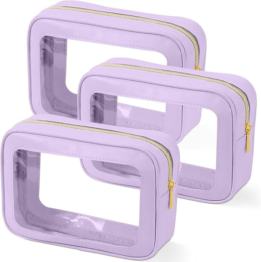 3PCS Clear Toiletry Bag,TSA Approved Travel Pouch with Zipper for Cosmetics and Toiletries，Diaper Bag Organizer Pouch Set, Purse Organizer and Clear Car Bag for Women and Kids