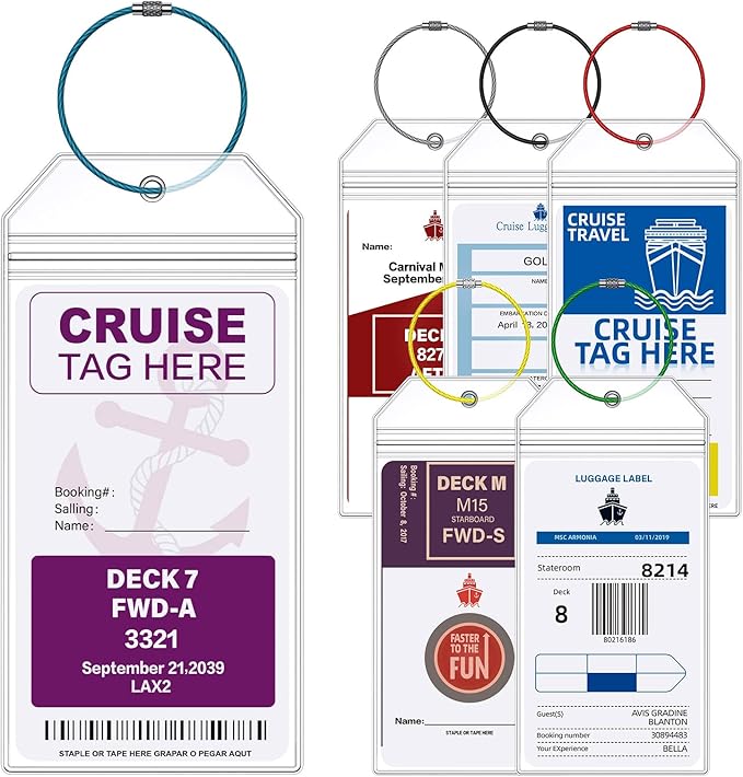 Cruise Luggage Tags for Carnival, MSC, Costa, NCL & Princess Cruise Ships, 6Pack Clear Tags Zip Seal Reusable Cruise Travel Essentials for 2026-2027