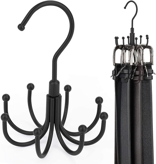 ZEDODIER Belt Organizer for Closet, Heavy-Duty Rotating Belt Hanger Rack Holds up to 24 Belts, Hanging Space Saving Metal Belt Holder for Closet Storage, Black