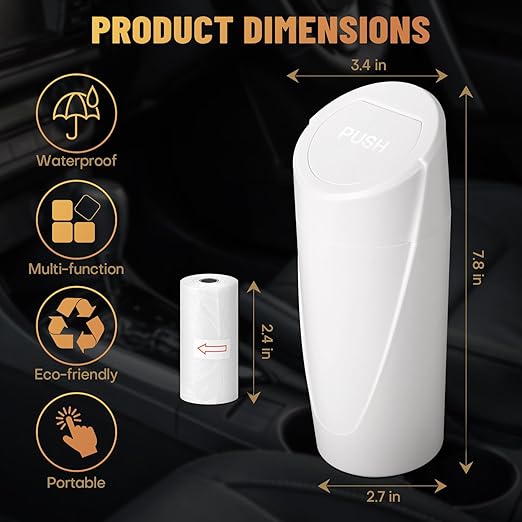 Car Trash Can Bin with Lid - Car Garbage Can Cup Holder - White Mini Leakproof Vehicle Trash Garbage Can Bin with 20pcs Trash Bags-Car Organizers and Storage for Front Back Seat Accessories