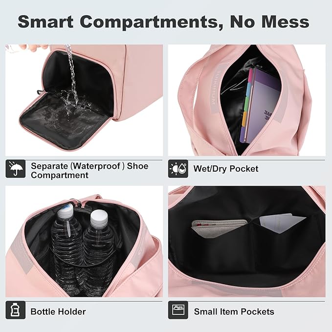 Women's Mini Gym Bag Crossbody, Everyday Sling Duffel with Shoe Compartment & Wet Pocket, Water-Resistant Travel Bag, Soft Pink