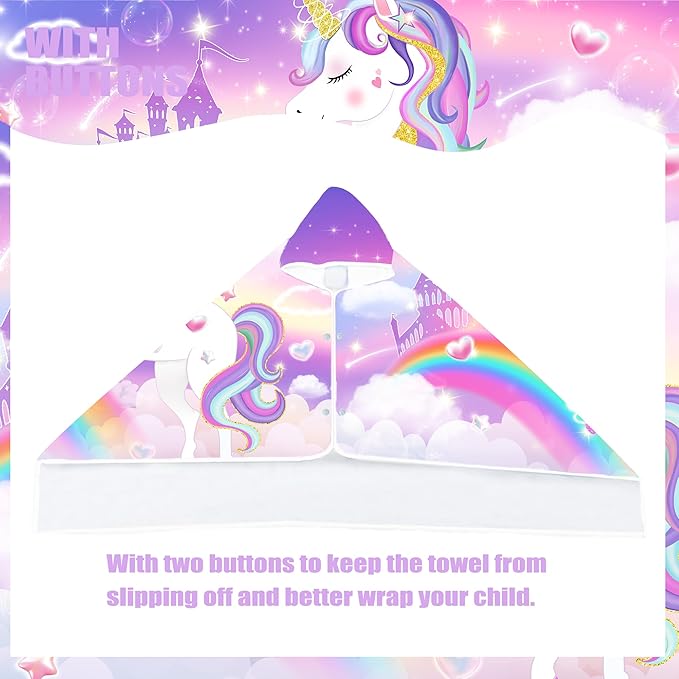 Unicorn Hooded Beach Towel, Unicorn Kids Hooded Poncho Towel for Girls, Cute Cartoon Soft Absorbent Bath Towels Pink with Hood for Kids Toddler 30”x50”, Bathrobe with Hood for Swin Pool Bath