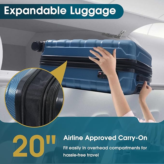 Merax 20 Inch Carry On Luggage, Expandable Hardshell Suitcase with Spinner Wheels TSA Lock, Lightweight Scratch-Resistant ABS for Weekend, Business Travel, Airline Approved