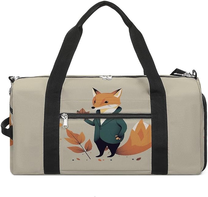 Oxford Cloth A Cartoon Fox Gym Bag,Duffle Bag with Shoes Compartment And Adjustable Shoulder Straps，Weekender Bags for Men Women.
