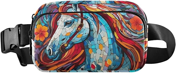 Mosaic Style Colorful Horse Fanny Pack for Women Men Water Resistant Fashion Waist Packs with Adjustable Strap Belt Bag for Travel Workout Jogging Hiking 21219650