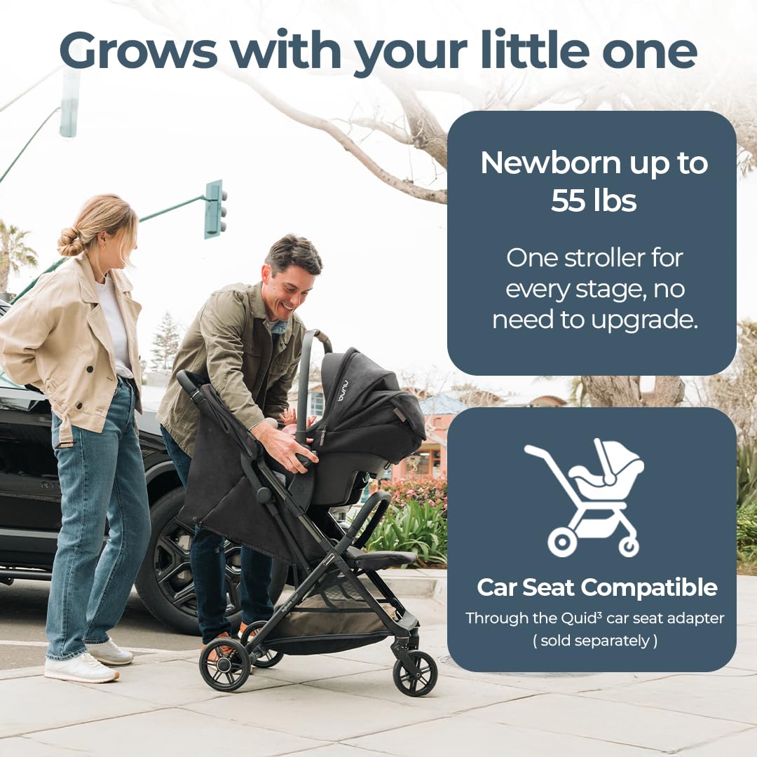 Inglesina Quid³ Stroller, Cosmic Black - Compact Reclining Travel Stroller for Baby & Toddler 0-55 lbs, One Hand fold, Car seat Compatible, Airplane Overhead, Lightweight, Foldable, XL UPF 50+ Canopy