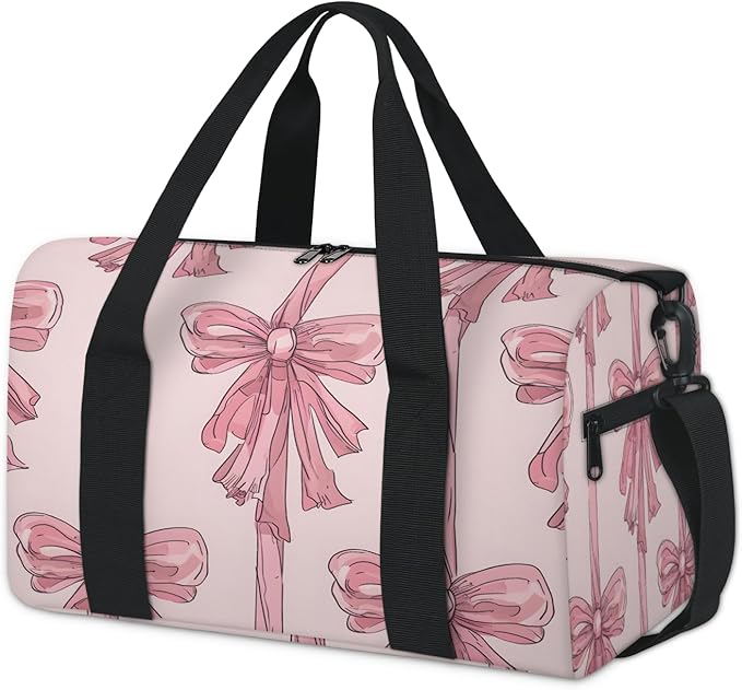 Bow Tie Overnight Travel Bag Unisex Pink Carry-On Size Tote Bag Suitable for Travel Duffle Gym Sports