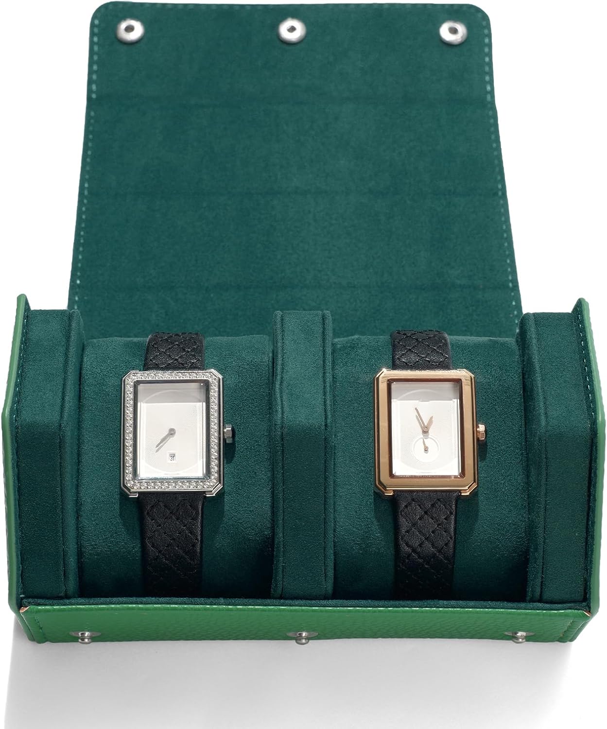 Oirlv Luxury Hexagonal Leather Watch Travel Case Watch Organizer Case for Men Portable Jewelry Storage Roll Organizer(2-Slot,Green)