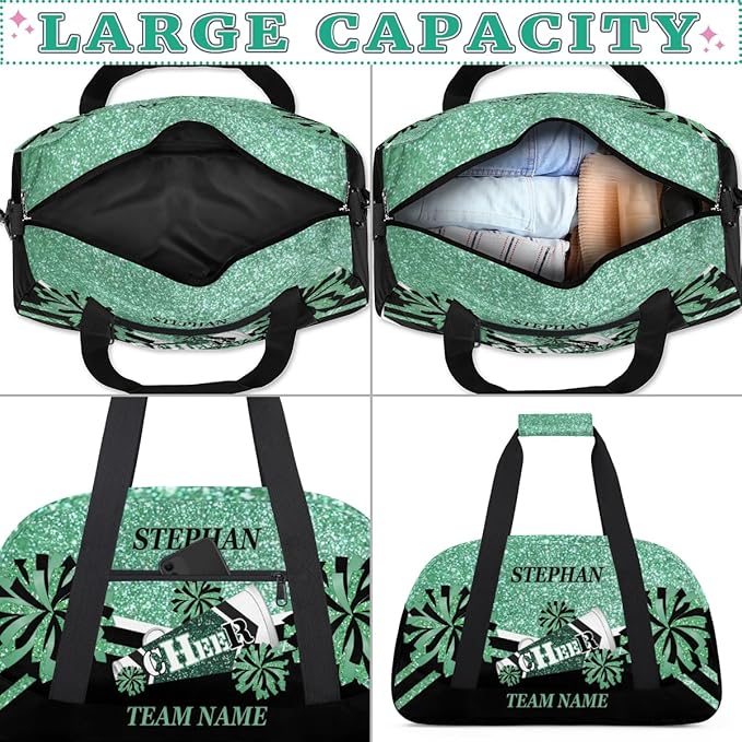 Cheer-Bag Customized Cheer-Gifts with Name Cheerleading Bag for Girls Gym-Duffel-Bag Green Glitter Print