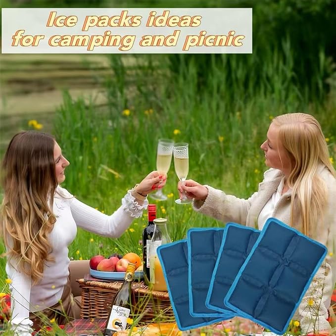 4pcs Ice Packs for Lunch Boxes & Coolers - Reusable,Lightweight Cooler Ice Pack for Food Freshness, Drinks Freezer (6”x4”x0.7”) - Non-Toxic Cooler for Picnic, School, Sports & Camping