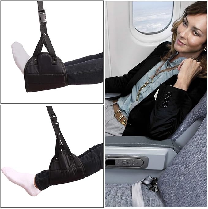 Magik 1-3 Pack Portable Foot Rest Relax Travel Hammock Carry Flight Leg Lift Pedal Adjustable Height and Length Airplane Office Bus Train Pad, Reducing Swelling and Soreness (Black, 1 Pack)