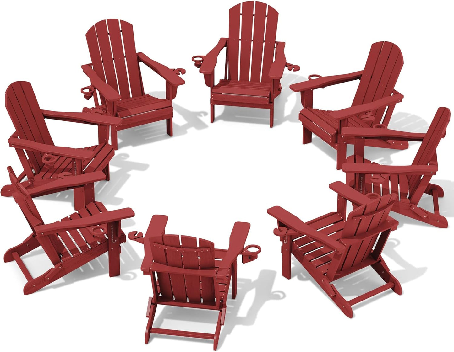 SERWALL Adirondack Chair with Cup Holders - Composite Adirondack Chairs Set of 8 HDPE Outdoor Chairs All Weather Use- Dark Red