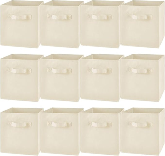 Yinder 12 Pcs Cube Storage Bin White 11'' Storage Bins for Playroom Decor Colorful Bins for Kids Foldable Baskets for Nursery Organizer Boxes Fabric Boxes