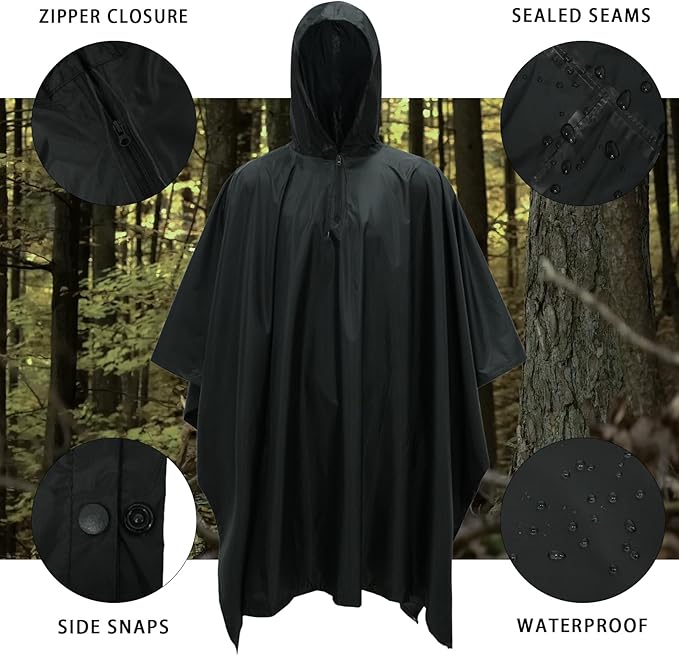 LOOGU Camo Rain Poncho with Hood Waterproof Lightweight Raincoat Rain Gear Men Women Outdoor Camping Hunting Hiking Fishing