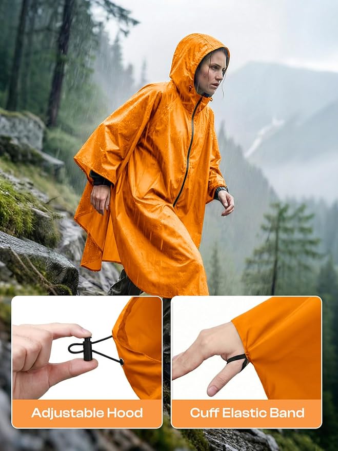 SaphiRose Lightweight Waterproof Rain Poncho for Adults with Hood Portable Rainwear for Outdoor