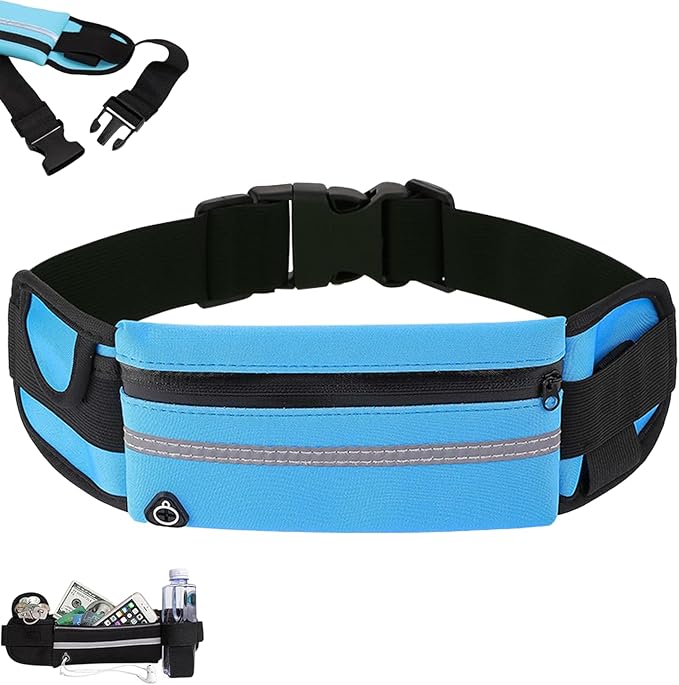 Anti-Theft Invisible Waist Bag, Anti-Theft Money Belt Multifunctional Outdoor Sports Waist Bag with Water Bottle Strap (Blue)
