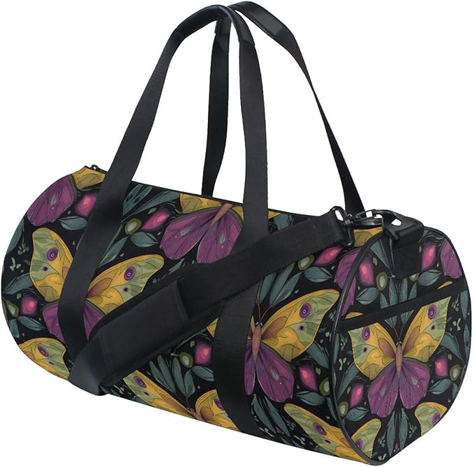 MNSRUU Sports Duffel Bags, Butterfly Leaf Pattern Athletic Gym Bag Overnight Workout Travel Tote Luggage for Men Women Yoga