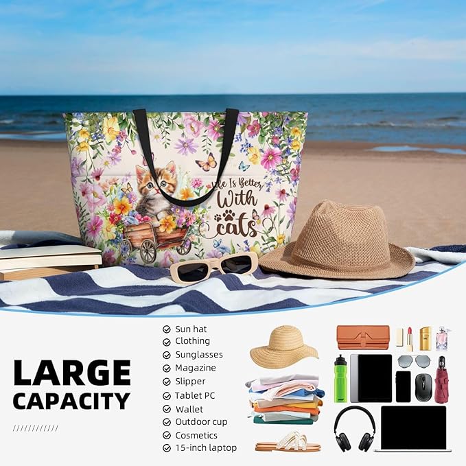 Large Beach Tote Bag Beach Bag Waterproof Sandproof Lightweight Women Tote