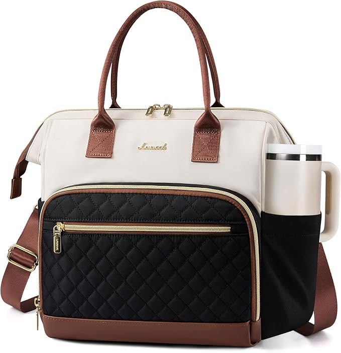 LOVEVOOK Lunch Bag Women, Insulated Adult Lunch Box for Women Work, Wide Opening Leakproof Cooler Tote Bag for Office Campus Picnic Beach with Shoulder Strap, Loncheras Para Mujer with Cup Holder