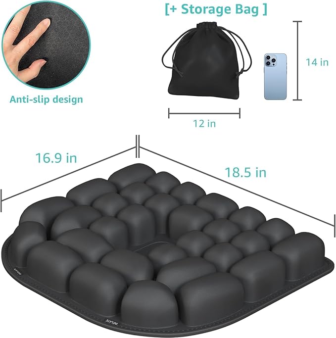 Inflatable Travel Seat Cushion for Airplane - Portable Air Pad with Built-in Pump for Long Flights & Car Rides - Ergonomic Tailbone Pain Relief for Office Chair, Wheelchair, Stadium