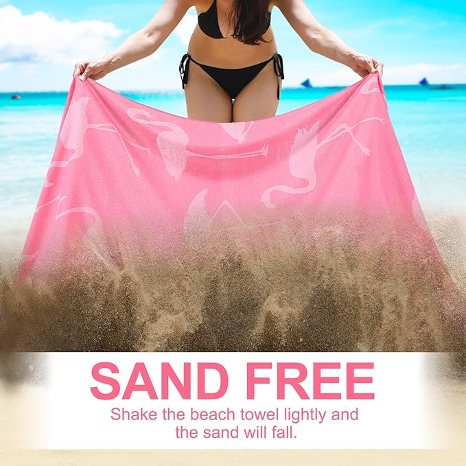Oversized Cotton Turkish Beach Towels 72"x36" Lightweight Quick Dry Sandless Pool Swim Towel Large No Sand Adult Travel Compact Blanket Essentials Cruise Accessories Must Haves Pink Flamingos