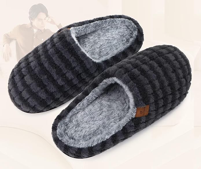 COFACE Mens Cozy Memory Foam Scuff Slippers Casual Slip On Warm House Shoes Indoor/Outdoor Sandal Slippers With Arch Support Rubber Sole Size 7-15
