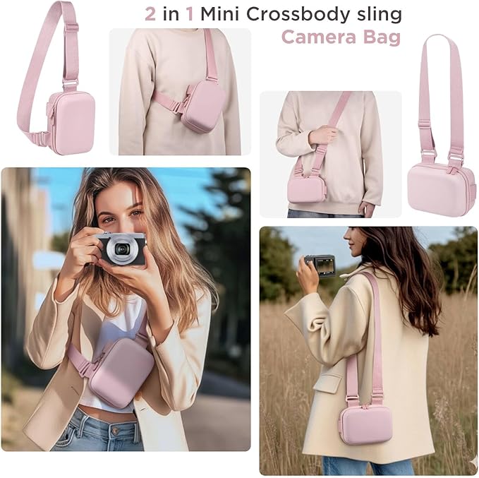 Digital Camera Case, Waterproof & Protective Small Camera Bag with 2 Carrying Ways, Lightweight camera sling bag for PowerShot ELPH 180/190 / Sony DSCW800/DSCW830 - Pink