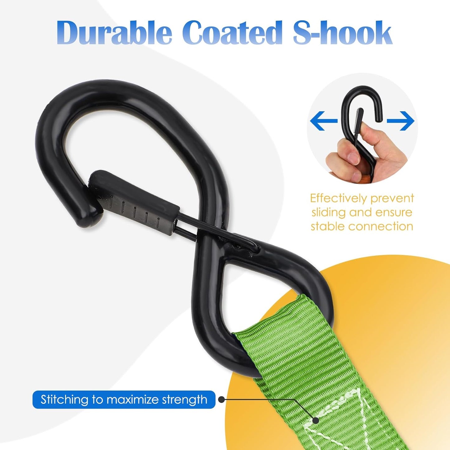 Ratchet Straps 4 Pack - 5,208 Lbs Break Strength 1.5 in x 8.2 Ft Heavy Duty Ratchet Tie Down Straps with S Hooks Set for Truck, Cargo Van, Trailer, Motorcycle (Green)