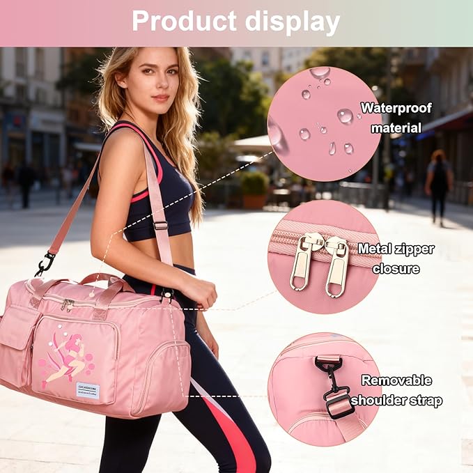 Personalized Duffle Bag with Embroidered Name and Pattern, Custom Gym Bag for Women Men with Shoe Compartment - Perfect for Travel Dance Cheer Overnight (9 Colors)