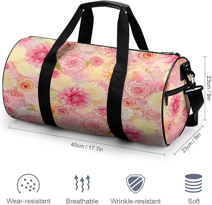 Durable Travel Gym Sports Bag Petal Roses Blush Pink Workout Lightweight Foldable Overnight Bag Training Workout Bags