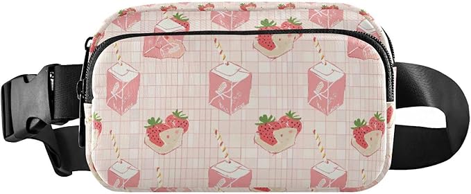 Kawaii Strawberry Milk Fanny Pack for Women Men Water Resistant Fashion Waist Packs with Adjustable Strap Belt Bag for Travel Workout Jogging Hiking 21219050