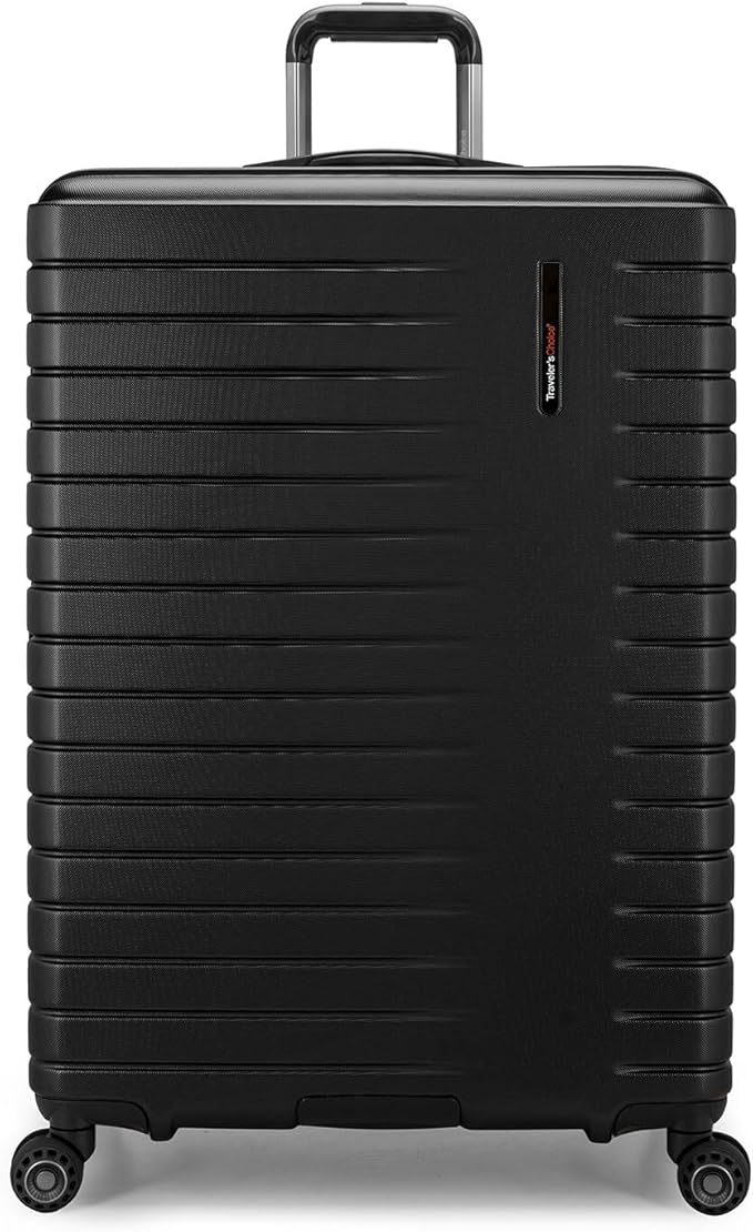 Traveler's Choice Archer Polycarbonate Hardside Spinner Luggage Set, Tie Down Straps, Black, Checked 29-Inch