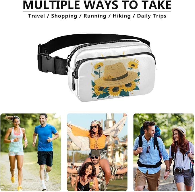 Hat with Sunflowers Fanny Pack for Women Men Water Resistant Fashion Waist Packs with Adjustable Strap Belt Bag for Travel Workout Jogging Hiking 21218958