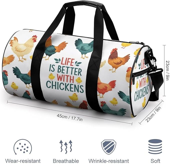 Weekender Carry on Beach Yoga Overnight Luggage Bag Life Is Better with Chicken Rooster Gym Sports Duffle Bag Dance Gymnastics Bags
