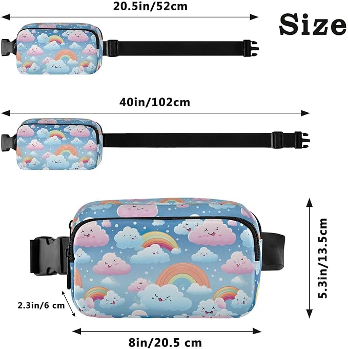Cute Clouds Rainbow Fanny Pack for Women Men Water Resistant Fashion Waist Packs with Adjustable Strap Belt Bag for Travel Workout Jogging Hiking 21219738