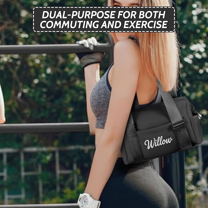 Personalized Mini Gym Bag for Women, Custom Embroidered Name Yoga Tote, Waterproof PU Fitness Duffle with Wet Compartment (black duffle bag)