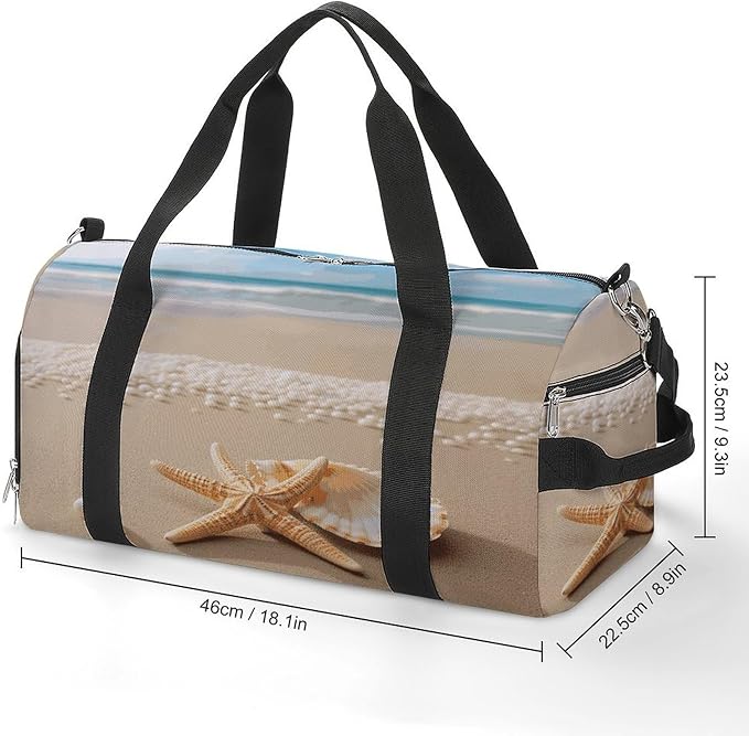 Starfish Shell And Beach Gym Bag Lightweight ，Travel Duffle Bag with Shoe Compartment，Gym Bag for Women for Overnight, Weekend, Yoga, Gym, Business Trips, Sport And Hospital.
