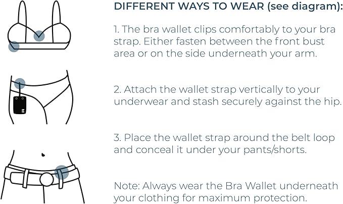 Hidden Bra Wallet - Travel Pouch and Secret Pocket for Passport, Money, Credit Cards - Undercover Stash for All Bra Sizes - Secure, Comfortable, Machine Washable - Black