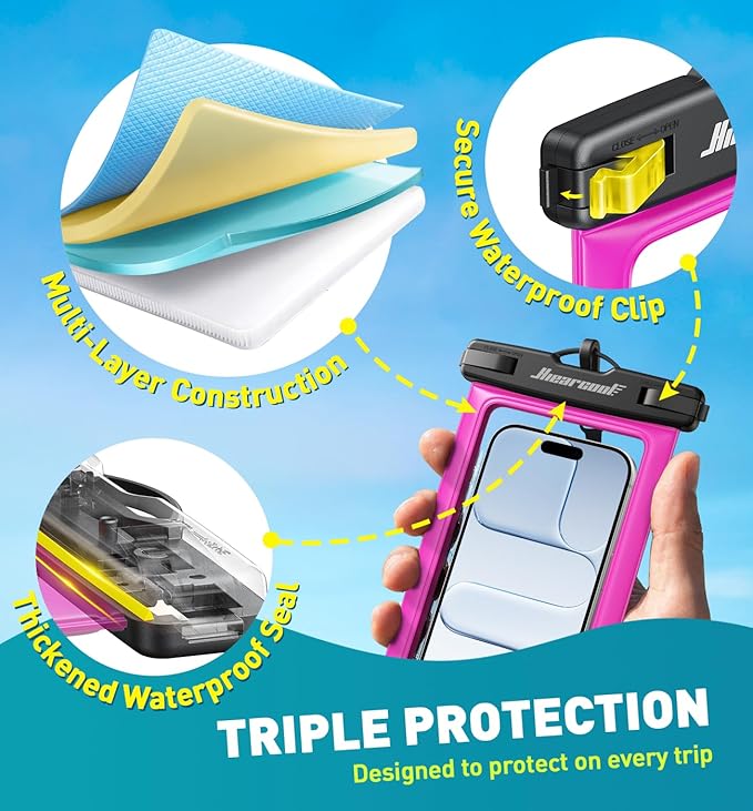 Hiearcool Waterproof Phone Pouch,Waterproof Phone Case for iPhone 17 16 15 14 13 Pro Max,IPX8 Phone Waterproof Pouch for Beach Cruise Ship Travel Essentials Green&Bright Red-2Pack