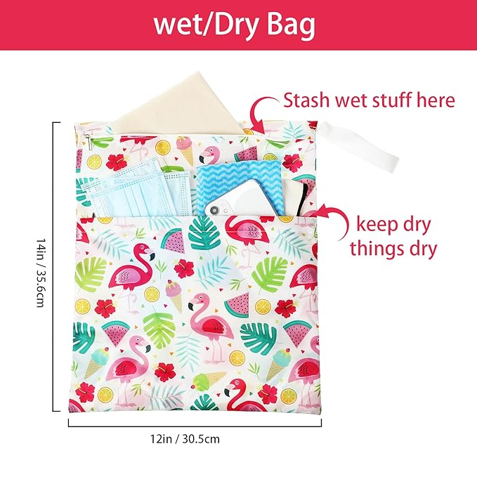Frienda 4 Pieces Wet Dry Bag for Baby Waterproof Reusable Washable Diaper Bag Sealed with Handle for Travel, Beach, Swimsuit, Diapers, Dirty Gym Clothes and Toiletries (Hawaii)